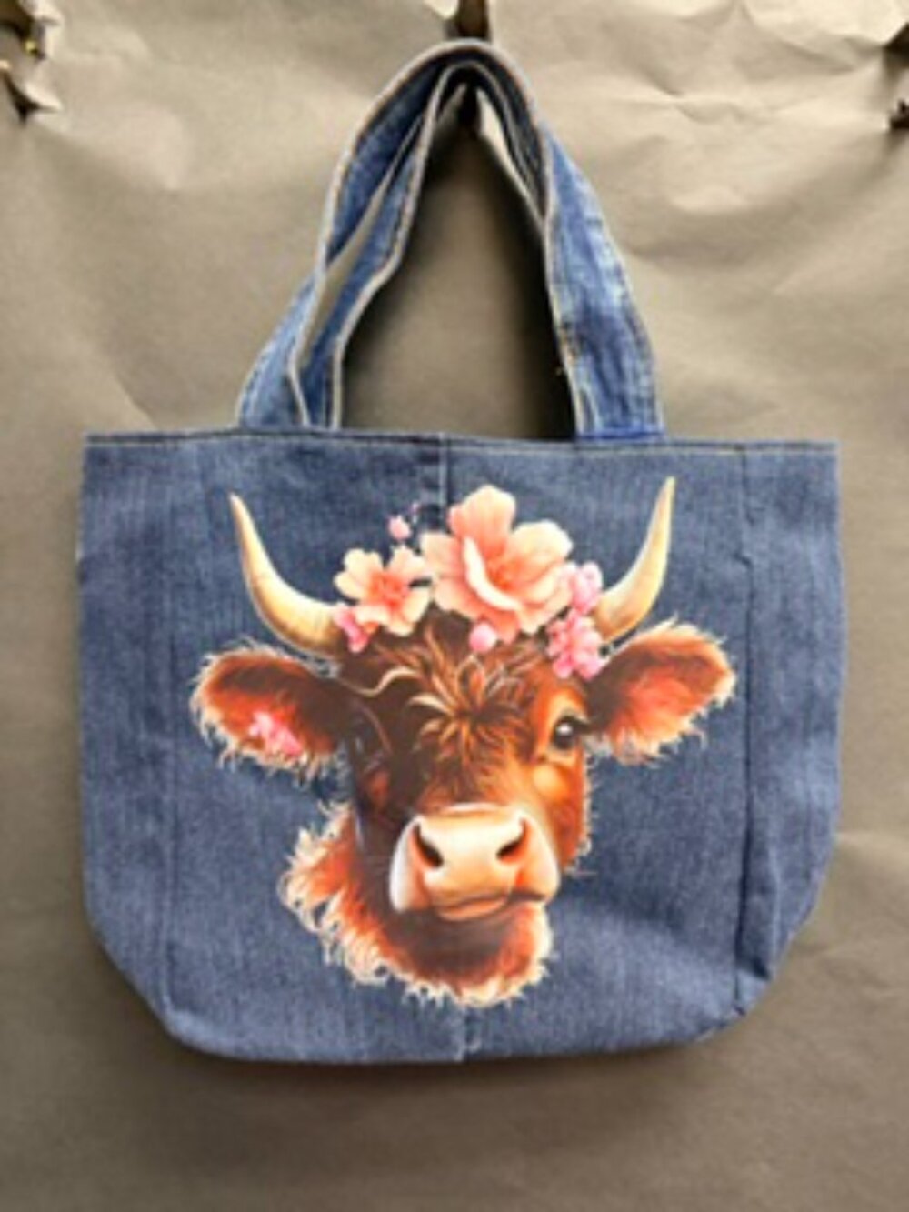 Upcycled Denim Tote Bag, One of a Kind Bag, Western Cow Floral Tote, HoboBag
